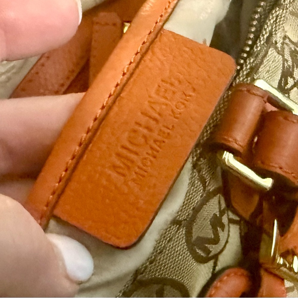 Michael Kors Monogram Gansevoort Beige Tangerine Canvas Leather Satchel Bag - Picture 14 of 16